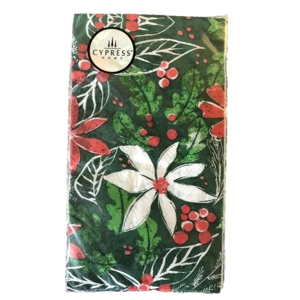 Christmas Cypress Paper Towels Napkins Set of 2 Poinsettia Holly 15 Ct Decoupage